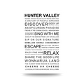 Text-based promotional graphic for Hunter Valley wine region on a white background