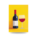 Painting of a wine bottle and glass on a yellow background