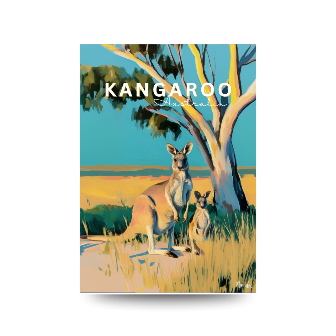 Poster of kangaroos in a natural setting with 'Kangaroo Australia' text.