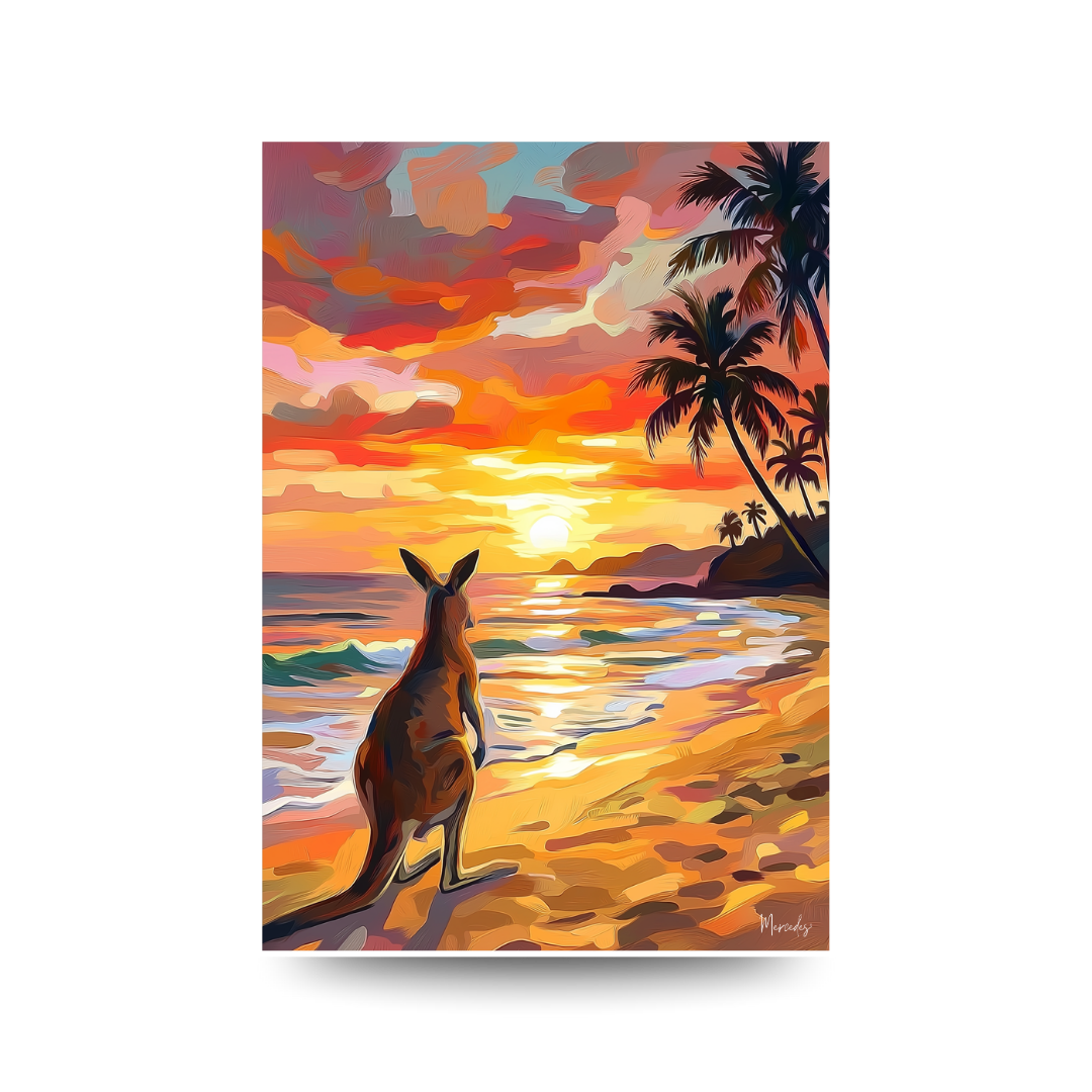 Australia 'Kangaroo Beach Sunset' Poster