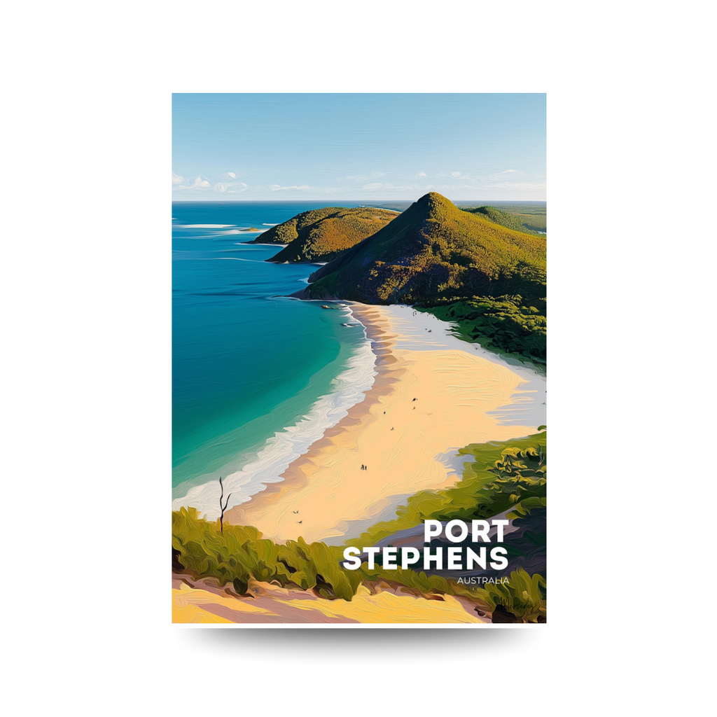 Port Stephens 'Tomaree Beach' View Poster