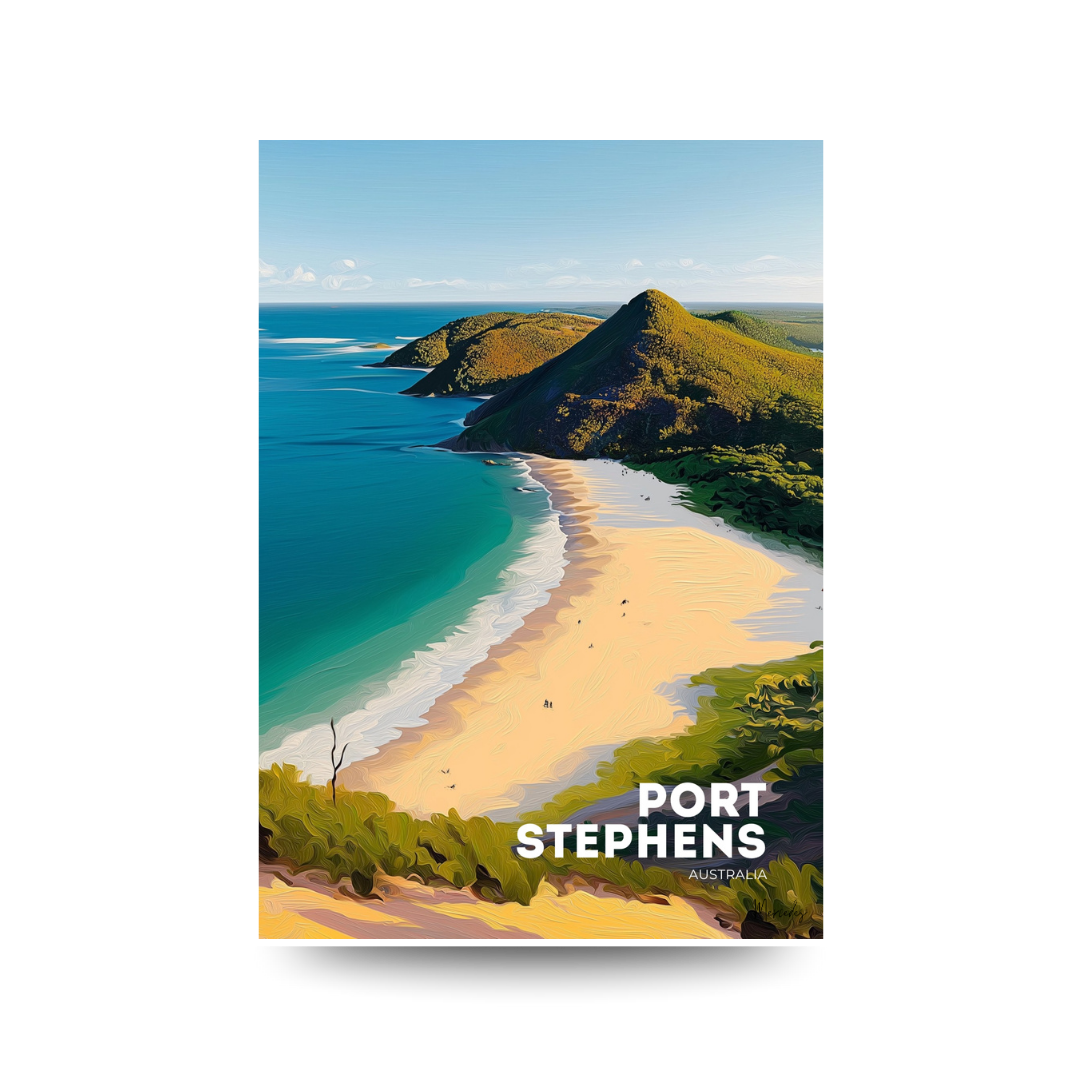 Port Stephens 'Tomaree Beach' View Poster