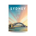 Poster of Sydney Harbour Bridge with 'Sydney Australia' text on a white background