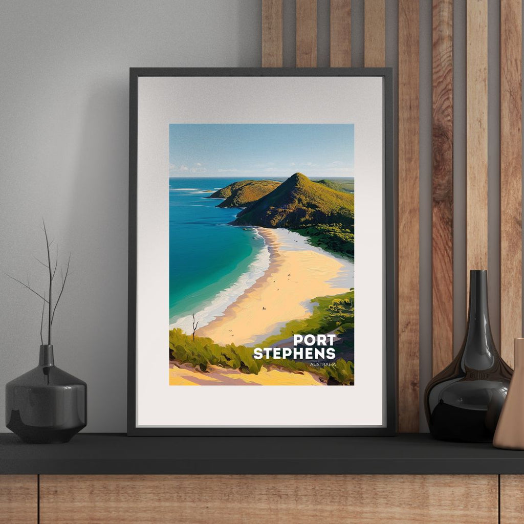 Port Stephens 'Tomaree Beach' View Poster
