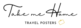 Logo for 'Take me Home Travel Posters' with a suitcase icon on a white background